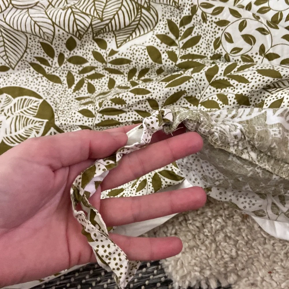 Crate&Barrel Duvet Cover and Shams Set Olive Green Trees and Leaves.